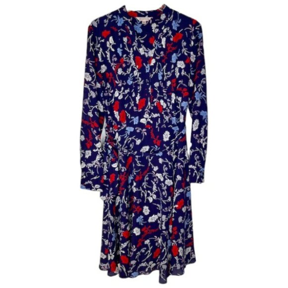 Nanette Lepore Crepe Fit and Flare Floral Dress - Blue/White/Red - 8 - Picture 1 of 10
